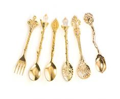 HiveNets 6-teiliges Löffel-Set aus Edelstahl, für Bistro, Kaffee, Teelöffel, Eis-, Dessert- und Fruchtlöffel, plastik, gold, 6 Sets