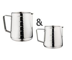 Luxpresso Duo-Set: Milchkännchen/Milchaufschäumkännchen mit Messskala aus Edelstahl, 350 ml + 550 ml