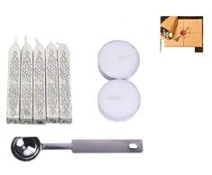 Siegellack Sticks, 5 Stück Siegelwachs mit 2 Stück Kerzen und 1 Stück Löffel für Wachssiegel Briefumschläge Brief Briefeinladungskarte Silber