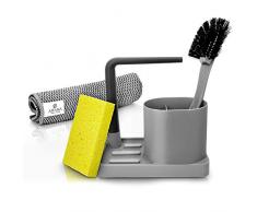 Aitana ® Spülorganizer - Spülbecken Organizer für die Küche - Küchenhelfer im Komplettset - inklusive Mikrofasertuch & Schwamm - mit praktischer Spülbürste (Grau)