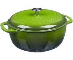 AmazonBasics Schmortopf aus emailliertem Gusseisen, mit Deckel, 5,7 L, Grün