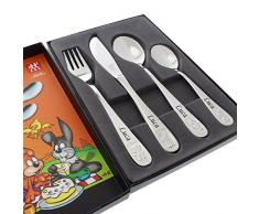 Zwilling Kinder-Besteck 4-teilig Edelstahl mit Namens-Gravur - schöne Geschenkidee zur Taufe, Geburtstag