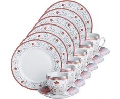 Gepolana Kaffeeservice, Porzellangeschirr 18-teilig, für 6 Personen - spülmaschinenfest, mikrowellengeeignet - Kaffeetasse, Untertasse, Dessertteller