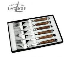 Forge de Laguiole - 6er Set Gabeln - Griff Nussbaum - Passend zu den Laguiole Steakmessern - Stahl glänzend