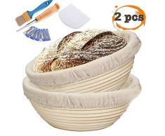 CXLY 2er Set Gärkörbchen rund, 22 und 25 cm Banneton Brotschale Brotform Gärkorb Rund, Professionelles Backwerkzeug 7er Pack Set - Teigschaber, Brot Lahm, Bürste, Leinenstoff, Extra Klingen