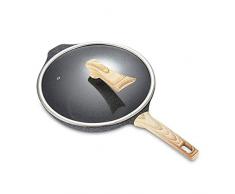 Stone Pfanne mit flachem Boden, Antihaftbeschichtung, für Wok / Steak / Steak / Steakpfanne mit Glasabdeckung