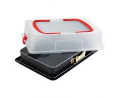 Dr. Oetker Rechteck-Springform mit Haube 38 x 25 cm Emaille, eckiges Kuchenblech, mit extra hoher Transportbox, Menge: 1 Stück