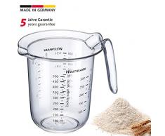 Westmark Messkanne mit mehrsprachigen Messskalen und verschiedenen Maßeinheiten, Füllvolumen: 0,5 Liter, Kunststoff, Transparent, 30642270