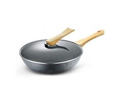 SJY Antihaft-Pfanne Haushalts-Wok-Induktionsherd Gasherd Gasherd zum Kochen von Spezialpfannen, Antihaft-Pfanne mit komfortablem Griff, Antihaft-Wok mit Deckel,Schwarz