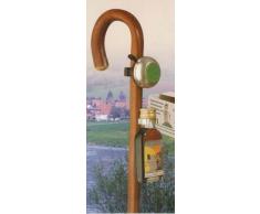 Gehstock Wanderstock VATERTAG, Rundgriffstock aus Edel-Kastanienholz gebogen, mit Klingel und Kräuterschnaps gefülltem Flachmann, inkl. Metallspitze