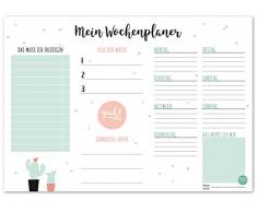 TYSK Design Schreibtischunterlage Kaktus (Design wählbar) Tischunterlage aus Papier zum Abreißen DIN A3 to Do Liste Notizblock Wochenplaner