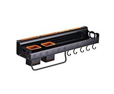 Küchenregale Küchenleiste Aluminium Gewürzregal zur Wandmontage Schwarzes Wandregal Mit 10 abnehmbaren Haken Besteckbecher Mit Messerhalter 60cm