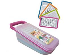 YLLN Käsereibe mit Griff Edelstahlschneider Käsereiben Multifunktionale Würfelmaschine mit Behälter Einstellbarer Hartkäseschneider 6 Stück (rosarot)