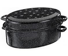 axentia Gansbräter schwarz/weiß 42 cm, Emaille-Bräter mit Deckel, hochwertiger Bräter aus Emaille induktionsgeeignet, pflegeleichter Bratentopf Volumen ca. 10,5 Liter, Deckel als Pfanne verwendbar