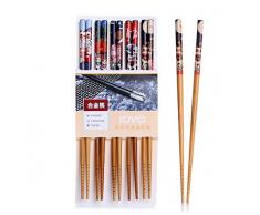 5 Paar Set Essstäbchen Japanische Natur Chopsticks aus umweltfreundlichem Bambus-Holz in edler Schatulle Geschenkbox(Cat)