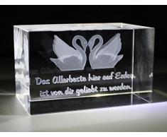 VIP-LASER 3D Glas Kristall Quader XL Zwei Schwäne Text Das allerbeste hier auf Erden... ideal für den Partner, Jahrestag, Geburtstag, Weihnachten, Valentinstag oder andere besondere Anlässe