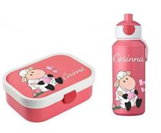Mein Zwergenland Brotdosen-Set Mepal Campus | inkl. Bento Box und Gabel | Plus Campus Pop-Up Trinkflasche | Personalisiertes Brotbox-Set mit Namen für Kinder mit Trinkflasche | Rose | „Schaf“