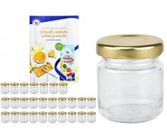 MamboCat 28er Set Rundgläser 53 ml Deckelfarbe Gold to 43 inkl. Diamant Gelierzauber Rezeptheft, Einmachgläser, Einkochgläser, Vorratsgläser, Mini Sturzgläser, Obstgläser, Portionsgläser, Gläser