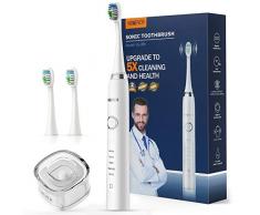 Elektrische Zahnbürste, Homever Schallzahnbürste mit Andruckkontrolle und 3 Ersatzbürsten, Ultraschall Zahnbürsten mit Drucksenso,5 Reinigungsmodi, IPX7 Wasserdicht