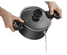 Kopf Topfset NELA aus Aluguss, Induktion-Kochtopf-Set mit intelligenter Abgießhilfe, 3X Töpfe mit Glasdeckel und 1x Stielkasserolle, 7-teilig
