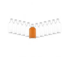 MamboCat 12er Set Taschenflasche 200 ml I Silberne Schraubdeckel I XL-Flachmann I Likörflasche I Schnapsflasche I Fläschchen für Alkohol, Spirituosen, Essig & Öl