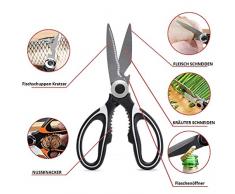 KOSxBO® Premium Multitool Küchenschere - Multifunktionale Schere 20,3cm lang - Kitchen Scissors aus Edelstahl - Spülmaschinenfest - Hochwertige Haushaltsschere inklusive Schutzhülle