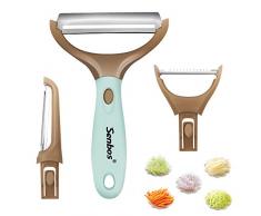 Senbos Schäler 3 in1 Edelstahl Rutschfester Rotationsklinge Sparschäler Home Küche Bequemer Griff Gemüseschäler & Obstschäler Multifunktions Schält Julienne Schäler