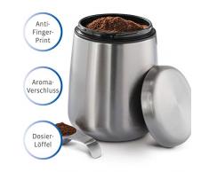 Kaffeedose Edelstahl 500g I luftdicht I magnetischer Dosierlöffel im Deckel I Anti Finger Print I Kaffeebehälter mit Aromaverschluss I Kaffeepulver