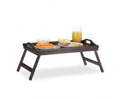 Relaxdays Betttablett Bambus, klappbar, Griffe, erhöhter Rand, Frühstücken & Servieren, HBT: 22x61,5x30cm, dunkelbraun