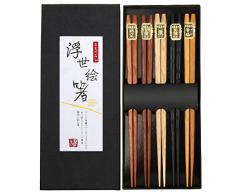 Bosdontek Japanische Sushi EssstäBchen 5 Pairs EssstäBchen Holz Wiederverwendbare Natürliche EssstäBchen Waschbar Chopsticks EssstäBchen Geschirr Set Mit Luxuriöse Schwarz Box (Natural Wood)