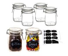 BigDean 6er Set Bormioli Fido Gläser mit Bügelverschluss 1L - inkl. 112 Etiketten + 2 Stiften - Lebensmittel einmachen & luftdicht aufbewahren - Vorratsgläser Einmachgläser Draht-Bügelglas