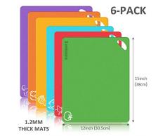 beedopure schneidebrett,Extra Dickes Schneidebrettset aus flexiblem Kunststoff, Matten mit Lebensmittelsymbolen und griffigen Griffen (6er-Set)