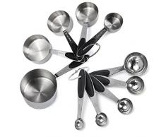 Premium Messbecher und Löffel Edelstahl - Perfekt zum Messen von Flüssigkeiten und trockenen Zutaten (Löffelbecher-Set)