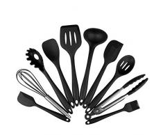 Silikon Küchenhelfer, 10 Stück, Hitzebeständiger Küchen-Set, Tongs, Schneebesen, Pinsel, Spachtel, Slotted Löffel, Nudel Löffel, Reis Paddel, Slotted Spatula, Suppe Löffel.