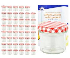 MamboCat 48er Set Sturzgläser 125 ml mit rot weiß Kariertem Deckel to 66 inkl. Diamant Gelierzauber Rezeptheft Marmeladengläser Einmachgläser Einweckgläser