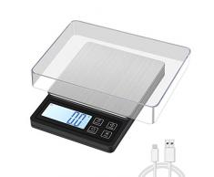 MOSUO Digitale Küchenwaage mit USB-Ladekabel, 3000g x 0.1g Küchenwaage Digitalwaage Taschenwaage Feinwaage, Digitale Waage Juwelierwaage Goldwaage mit LCD-Anzeige, Tara-Funktion, PCS Funktion