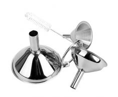 PEMOTech Edelstahl-Trichtersatz, 3er-Pack stapelbarer Kleiner Trichter mit Reinigungsbürste zum Übertragen von Flüssigkeiten und Pulver, 3.8/5/7 cm