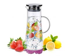 Wasserkaraffe ,BOQO1.5L Glaskaraffe, Wasserkrug mit Blütenblatt Edelstahldeckel Karaffen (Glaskanne)