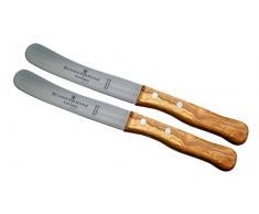 Schwertkrone Solingen 2 Buckelsmesser Buttermesser aus Olivenholz/Premiumqualität aus Solinger Messermanufaktur/Frühstücksmesser Klingenlänge 11 cm rostfrei/Brötchenmesser