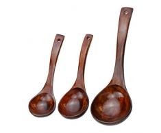 COCOCITY 3 Stück Kochlöffel Holz, Schöpfkelle Küchenhelfer 27/25 / 18,5cm Lang Suppenkelle mit Griff Küchenbesteck für Zuhause, Restaurant und Hotel Braun