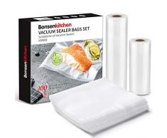 Bonsenkitchen Vakuumierbeutel und Vakuumrollen Set 100 Beutel 20x30cm + (28x600cm und 20x600cm) Vakuumierfolie für alle Balken Vakuumierer & Lebensmittel Vakuumiergerät, BPA-frei Sous Vide Beutel