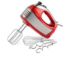 VonShef 400W Handmixer schwarz - Mit Rührbesen, Knethaken, Schneebesen aus Edelstahl + 5 Geschwindigkeiten mit Turbo-Taste (Rot)