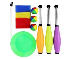 Diabolo Freizeitsport Jonglier-Set für Kinder und Erwachsene mit Jonglage Keulen, Jonglier-Bälle, Tücher, Teller inkl. Stab – komplettes Jonglage Set mit Tasche als Geschenkidee zum Geburtstag