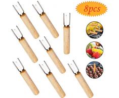 bluesees Maiskolbenhalter, 8 Stück Maisgabel Holzgriff Maiskolbenhalter 304 Edelstahl Spieße mit Silikongriff für Cob Spieße BBQ Party Grill Lebensmittel Krallenhalter Küche Werkzeug