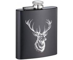 KMC Austria Design Flachmann Metall Schwarz Matt - Bedruckt anstelle Gravur - für den Jäger & Jagd Fan - Hirschkopf