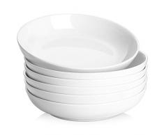 Y YHY Porzellanschüssel-Set für Pasta, Salat, Suppe, großes Servierschüssel-Set, breit und flach, 850 ml, 6 Stück, weiß