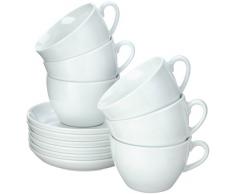Esmeyer Cappuccino-Tassen Bistro 0,30l mit Untertasse 12-teilig, Porzellan, Weiß, 33.5 x 20.5 x 15 cm
