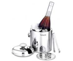 Velaze Edelstahl Eiseimer, 1,3 L Eiswürfelbehälter, Weinkühler, Sektkühler, Eiskühler Doppelwand-Isolierung für besonders lange Kühlung, Eiskübel mit Zange, Deckel, Abtropfsieb und Tragegriff-Silber