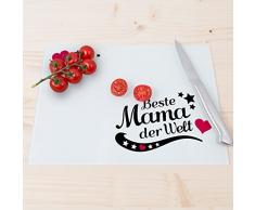 Wandkings Glasschneidebrett mit Schriftzug „Beste Mama der Welt“ - Glasschneideplatte, Schneidebrett aus Glas, Frühstücksbrettchen