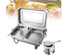 OUKANING Chafing Dish Profi Set, 2X Edelstahl Warmhaltebehälter, Wärmebehälter, Rechaud, Chafing Dishes, Speisenwärmer, für Catering, Buffet und Party